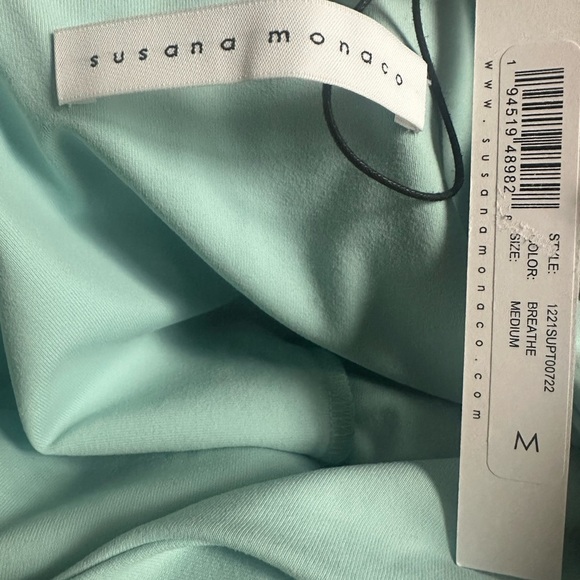 Susana Monaco wide strap crop tank top. Light Blue/teal. Ruffle Strap Size Med. - Picture 6 of 6